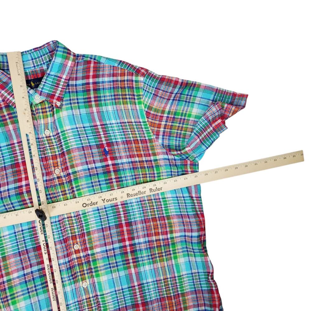 Ralph Lauren 100% Linen Shirt Mens XL Plaid Short Sleeve Button Down Multi Color - Picture 10 of 11